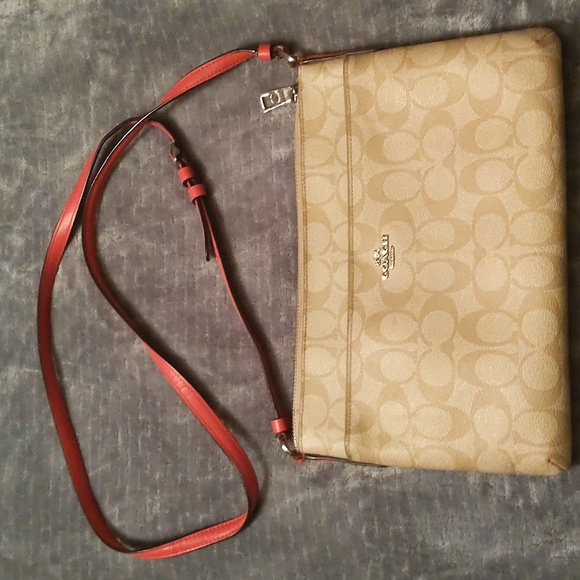 Coach Handbags - Coach Crossbody Canvas bag in tan and pink